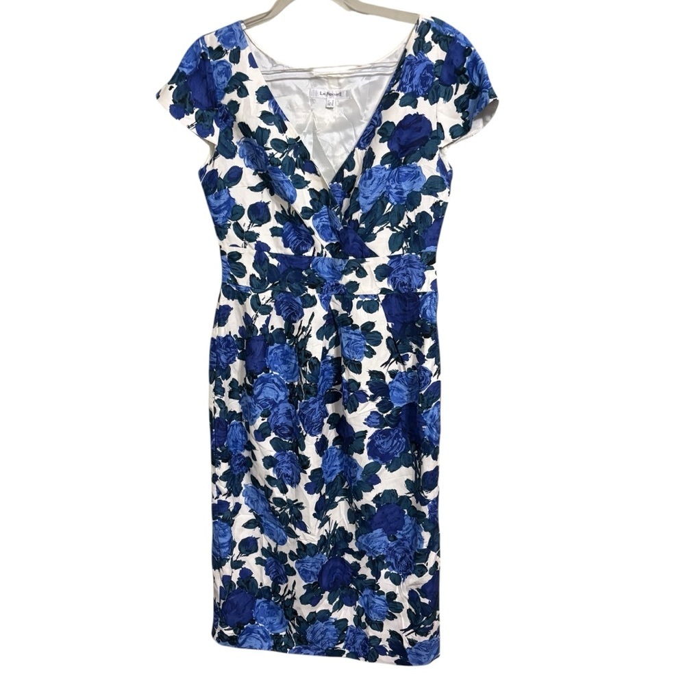 L.K Bennett Newell Silk & Linen Blue Green White Dress Size 4